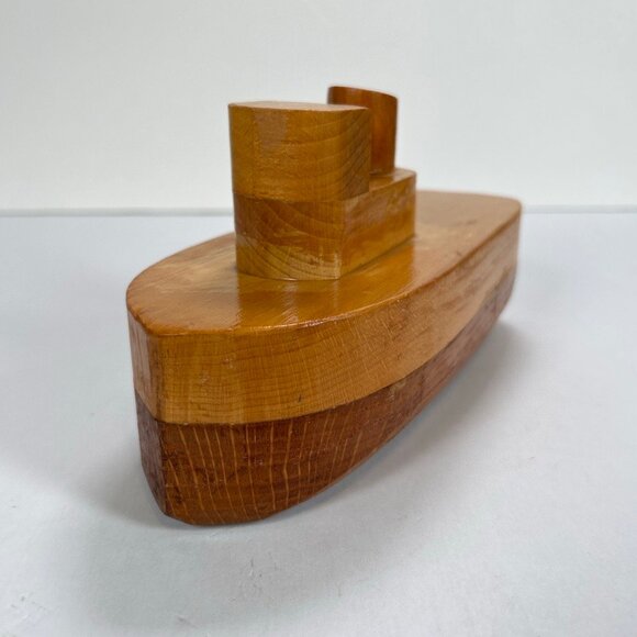 Vintage Handmade Wooden Toy Tugboat - Picture 2 of 10